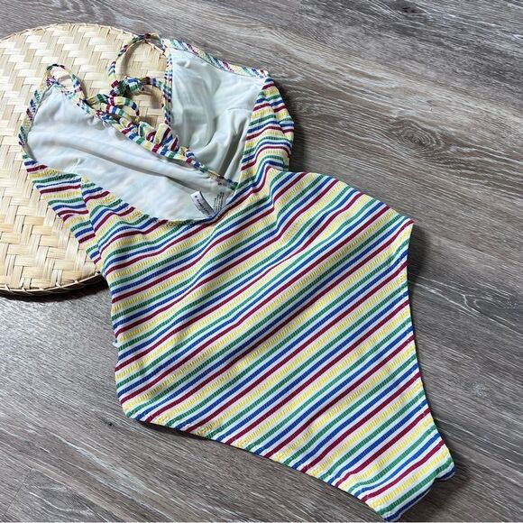 Anthropologie solid and striped rainbow Nadine one‎ piece swimsuit women’s S - Picture 5 of 5